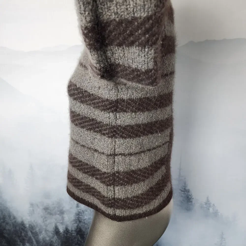Ann Taylor Rabbit Hair Alpaca Wool Striped Crew Neck Sweater | Women's Medium